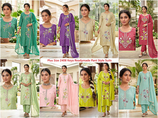 Plus Size 2408 Keya Chanderi Readymade Pant Style Suits Supplier Gujarat