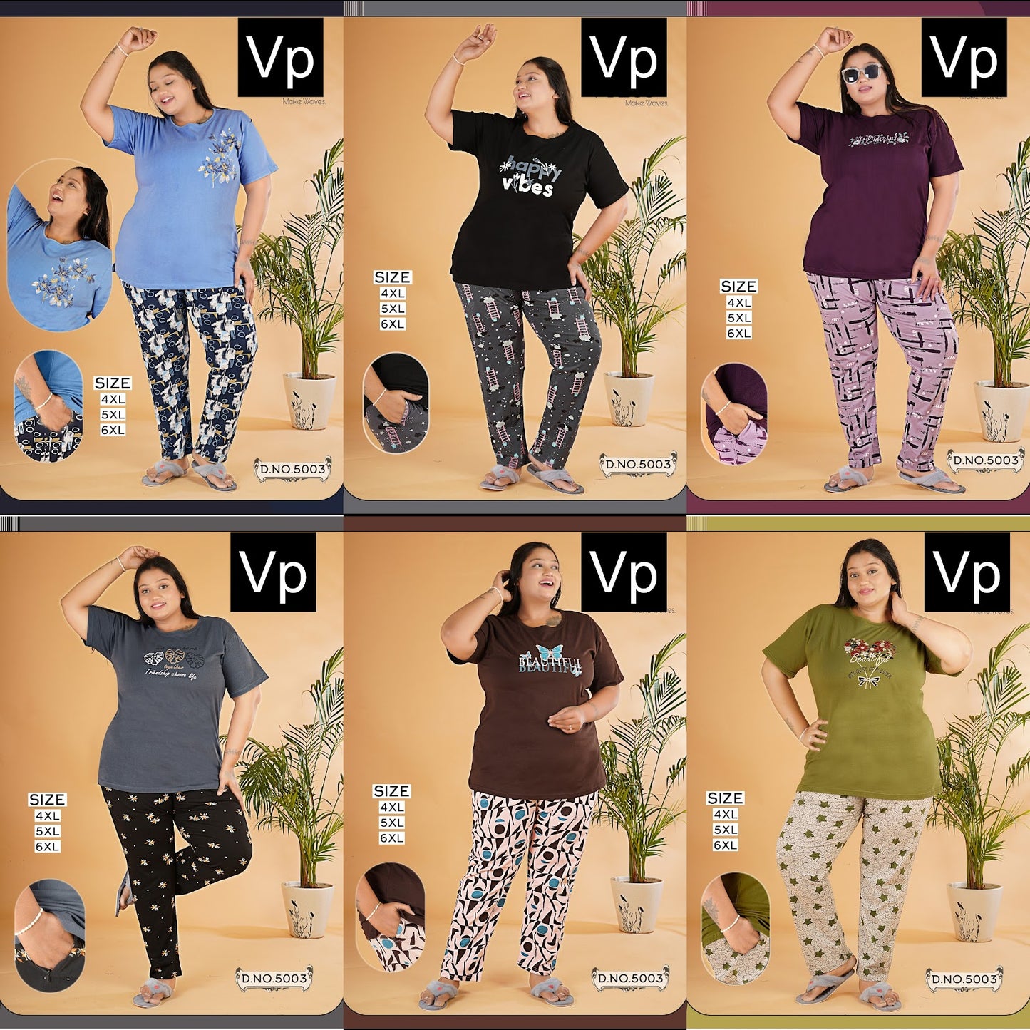 Plus Size Design 5003 Vp Hosiery Cotton Pyjama Night Suits Wholesale Price