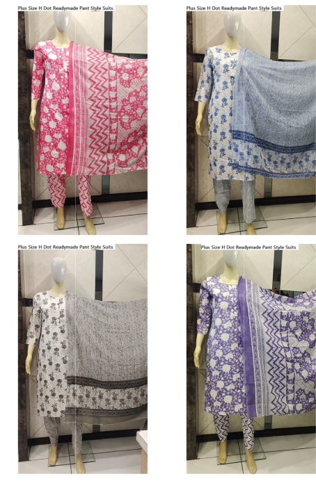 Plus Size H Dot Cotton Readymade Pant Style Suits Manufacturer