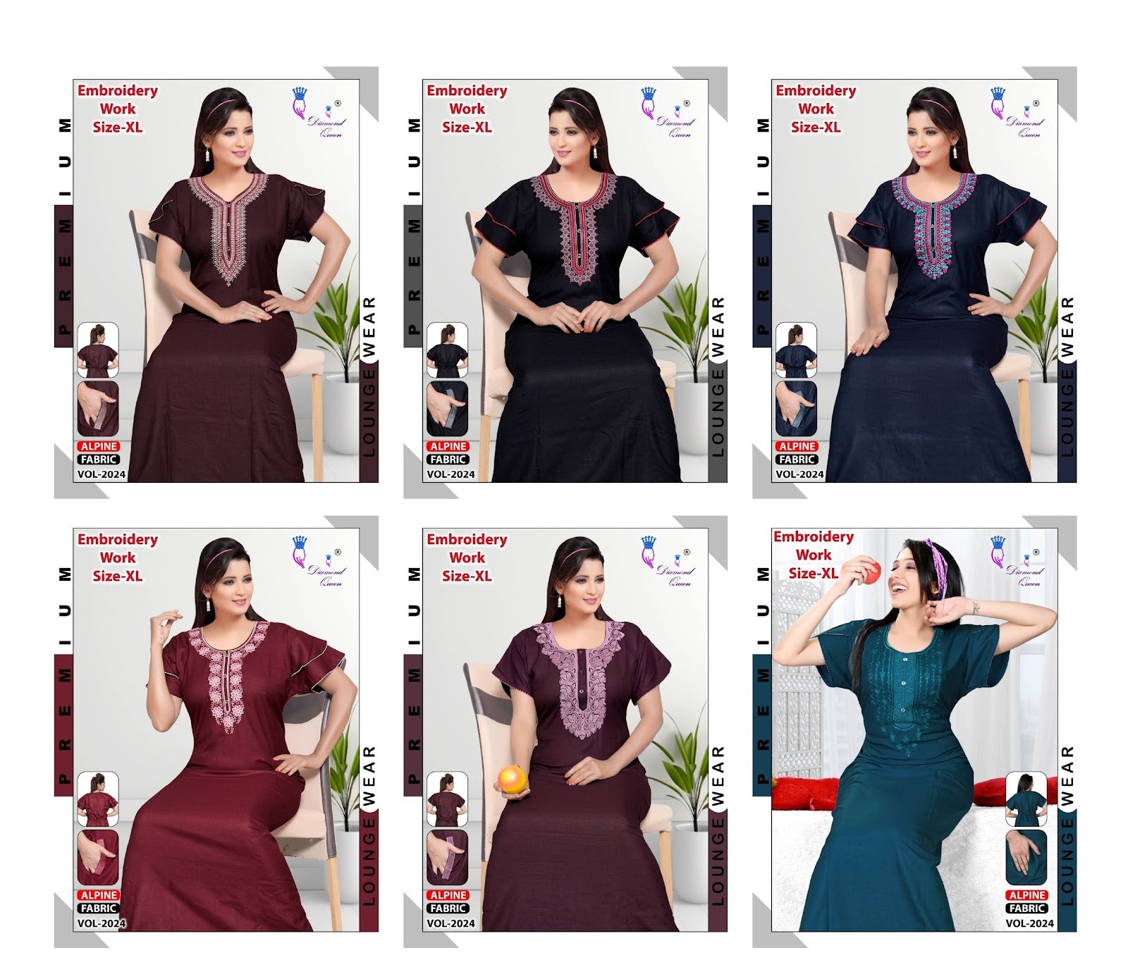 Pocket Vol 2024 Diamond Queen Alpine Night Gowns Wholesaler Gujarat