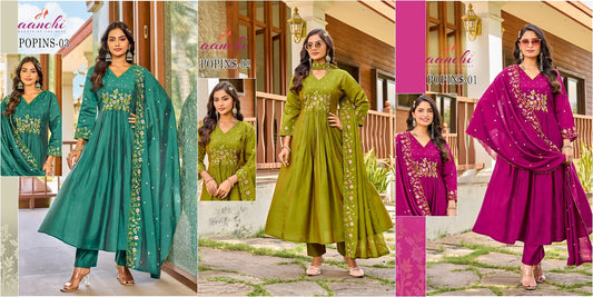 Popins Aanchi Shimmer Readymade Anarkali Suits Manufacturer Gujarat