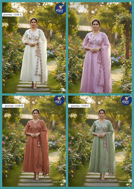 Pravina Vitara Chanderi Readymade Anarkali Suits Supplier Gujarat