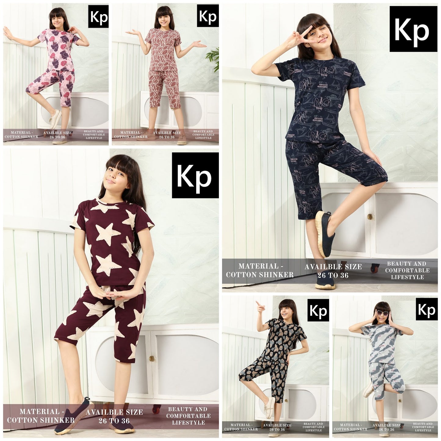 Print 120626 Kp Cotton Girls Capri Night Suits Supplier Ahmedabad