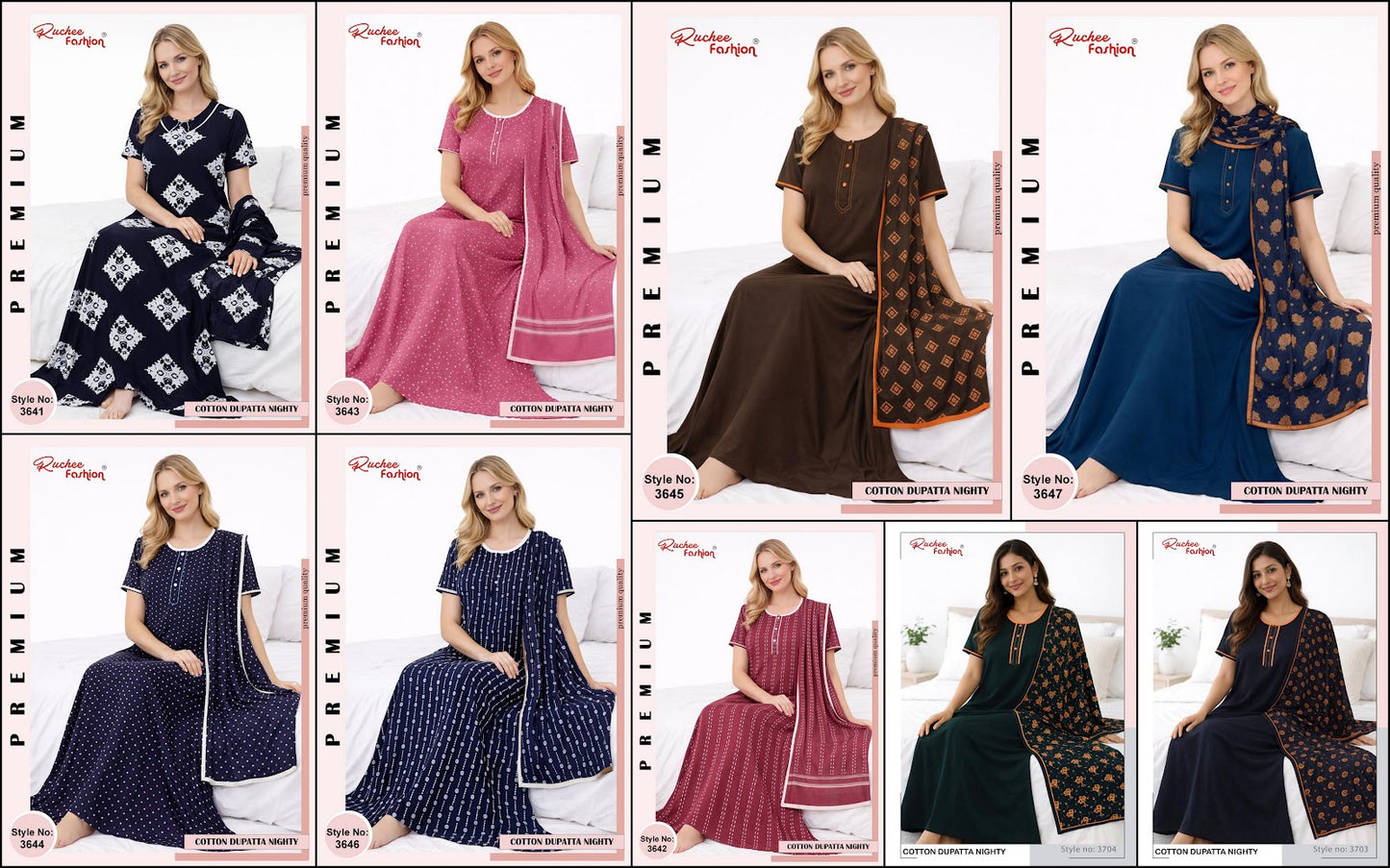 Print 2004 Ruchee Fashion Cotton Night Gowns With Dupatta Supplier