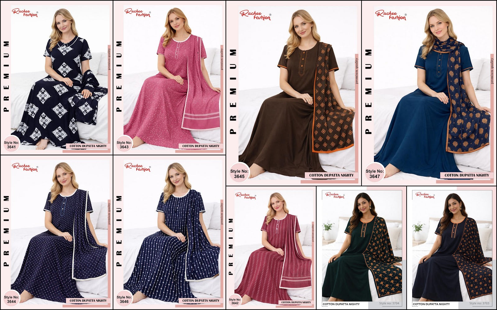 Print 2004 Ruchee Fashion Cotton Night Gowns With Dupatta Supplier