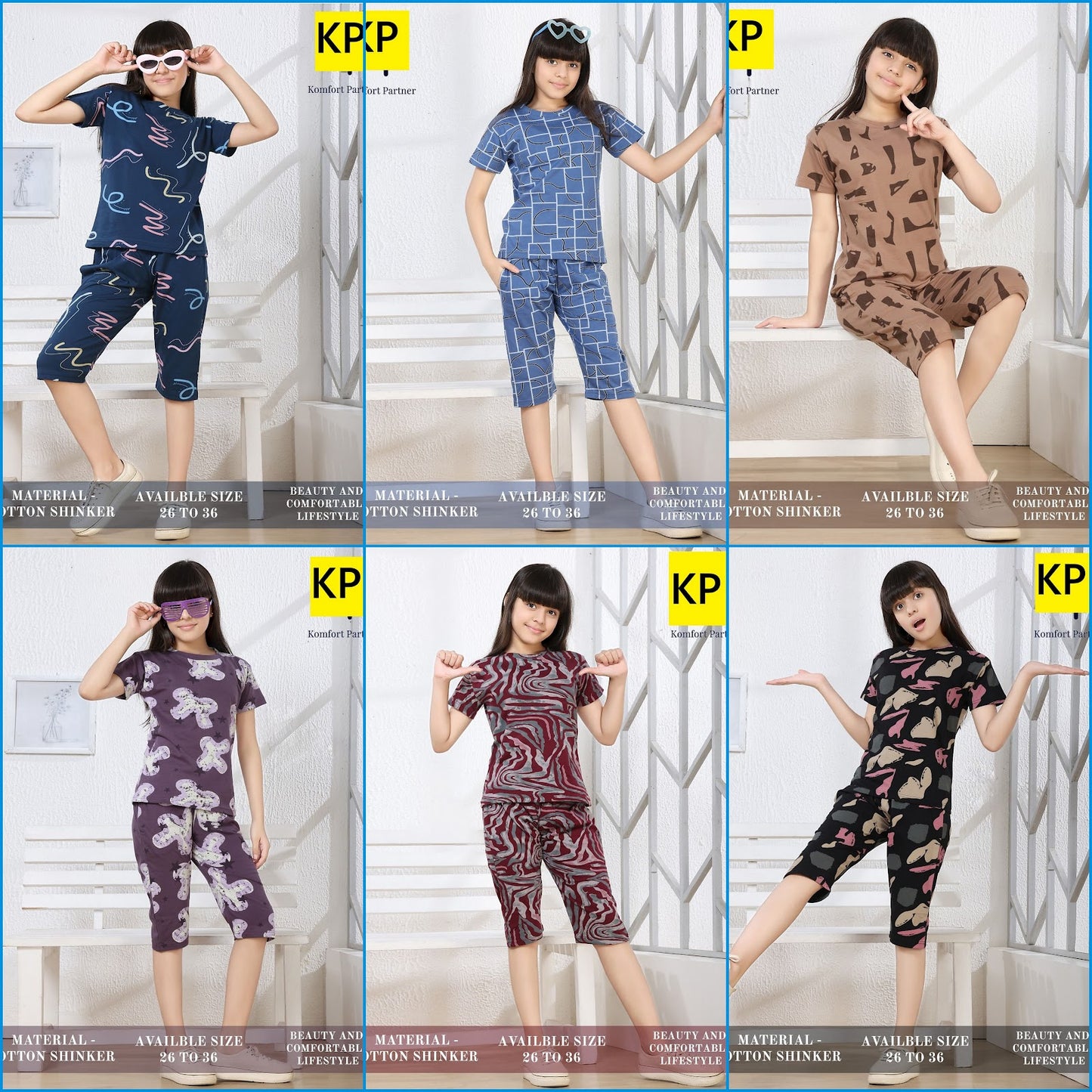 Print 270326 Kp Sinker Girls Capri Night Suits Manufacturer India