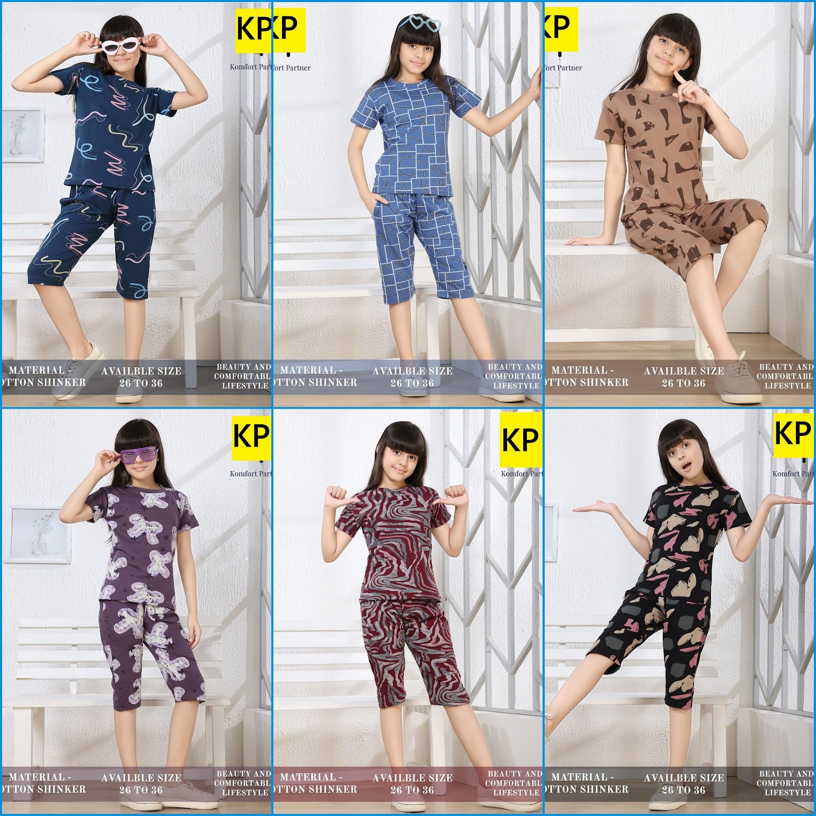 Print 270326 Kp Sinker Girls Capri Night Suits Manufacturer India