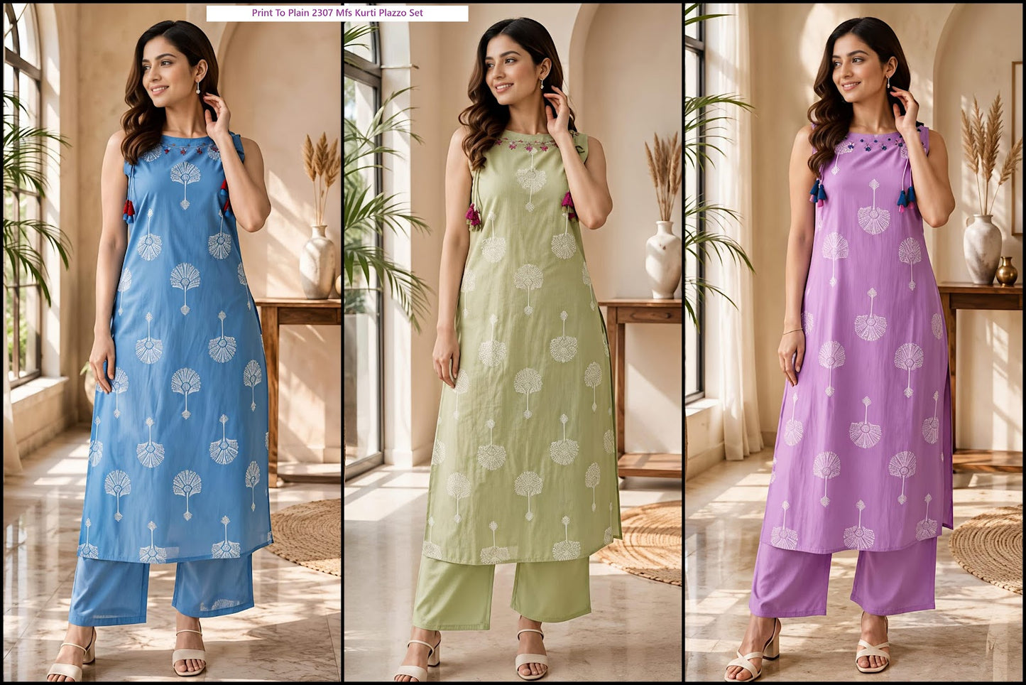 Print To Plain 2307 Mfs Cotton Kurti Plazzo Set Manufacturer India