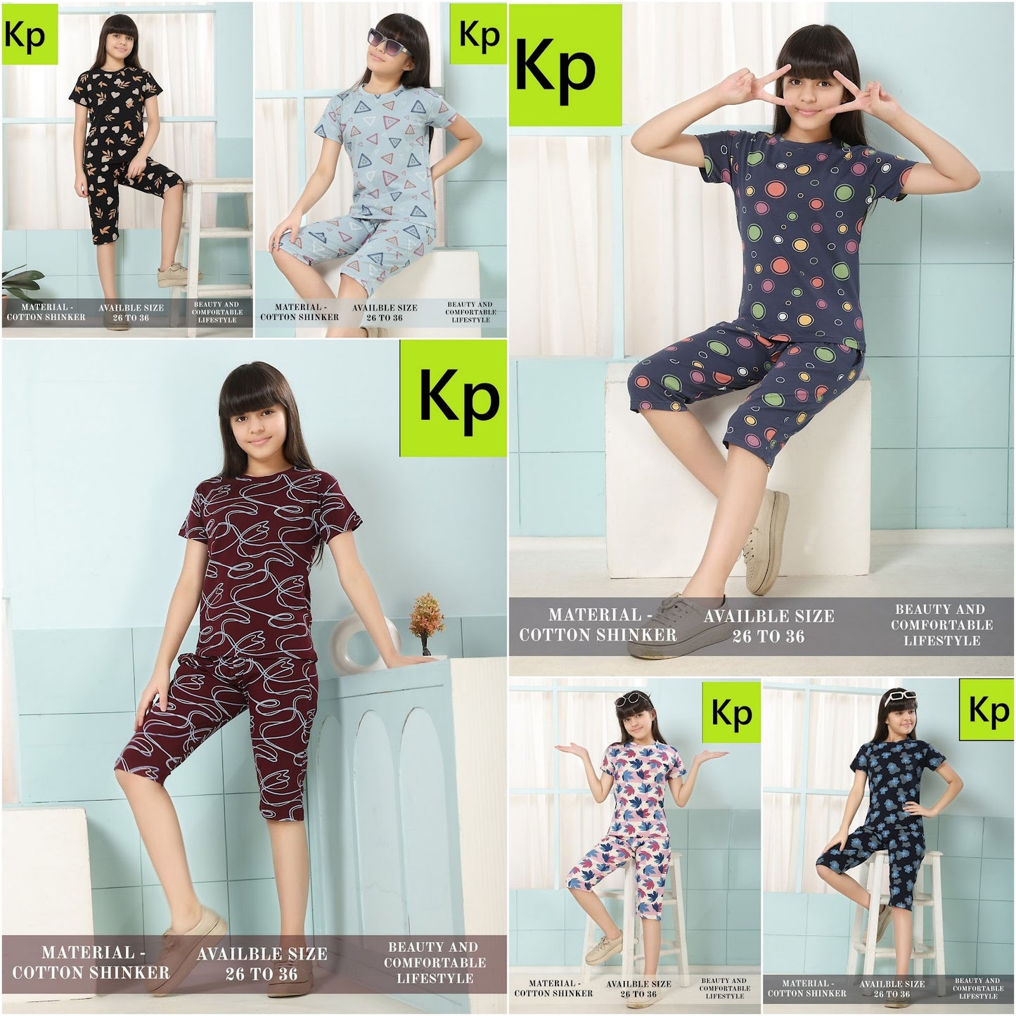 Print To Print 2204 Kp Cotton Girls Capri Night Suits Exporter