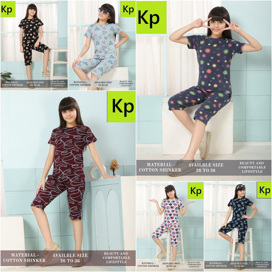 Print To Print 2204 Kp Cotton Girls Capri Night Suits Exporter