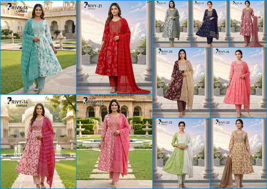 Privy Capsule Prmnt Rayon Capsule Readymade Anarkali Suits Manufacturer Gujarat