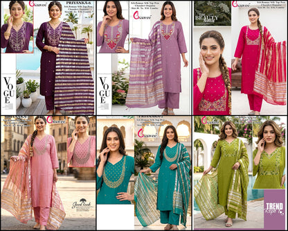 Priyanka Kaavee Roman Silk Readymade Pant Style Suits Manufacturer