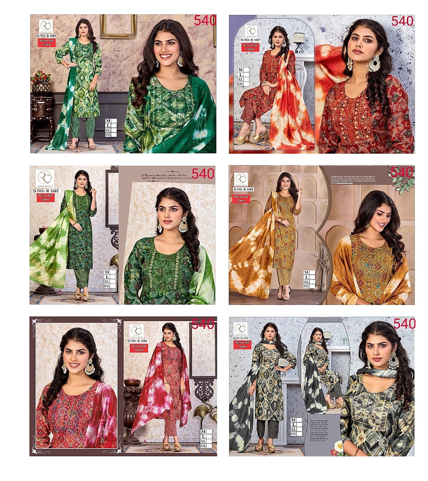 R 1685 -1690 Ramdev Creation Rayon Foil Readymade Pant Style Suits Wholesale