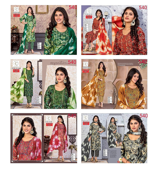 R 1685 -1690 Ramdev Creation Rayon Foil Readymade Pant Style Suits Wholesale
