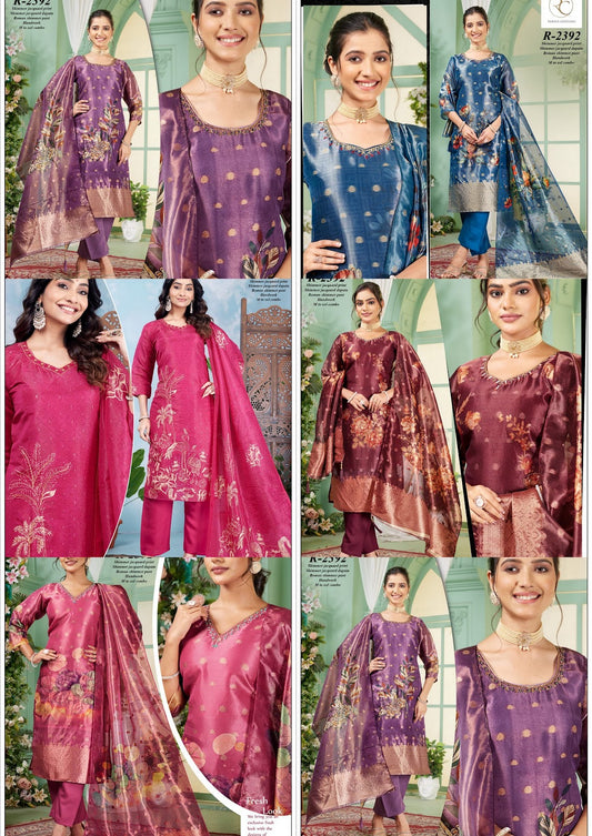 R 2392 Ramdev Creation Shimmer Readymade Pant Style Suits Exporter Ahmedabad