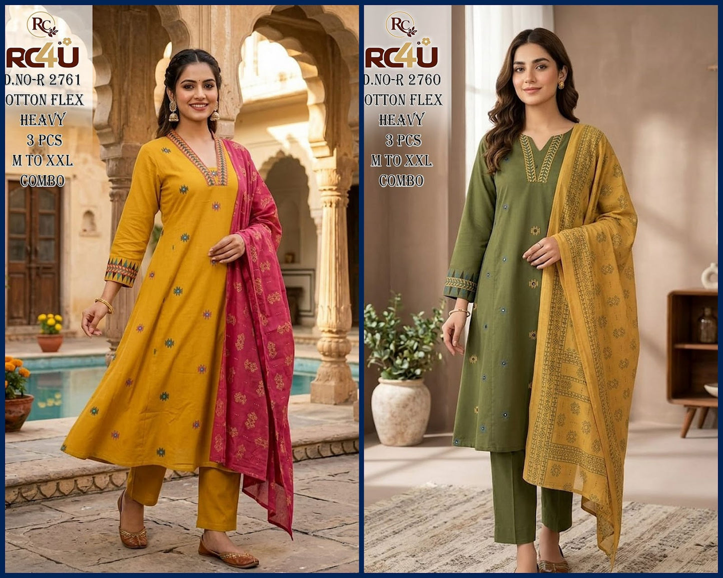 R 2760-2761 Ramdev Creation Cotton Readymade Anarkali Suits Manufacturer India