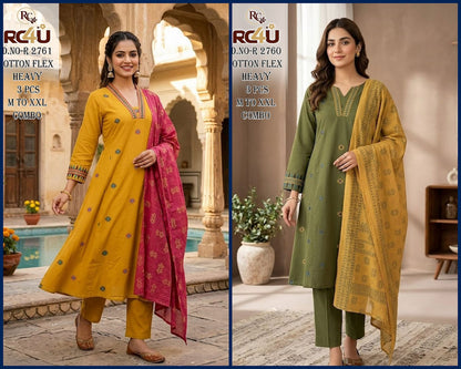 R 2760-2761 Ramdev Creation Cotton Readymade Anarkali Suits Manufacturer India
