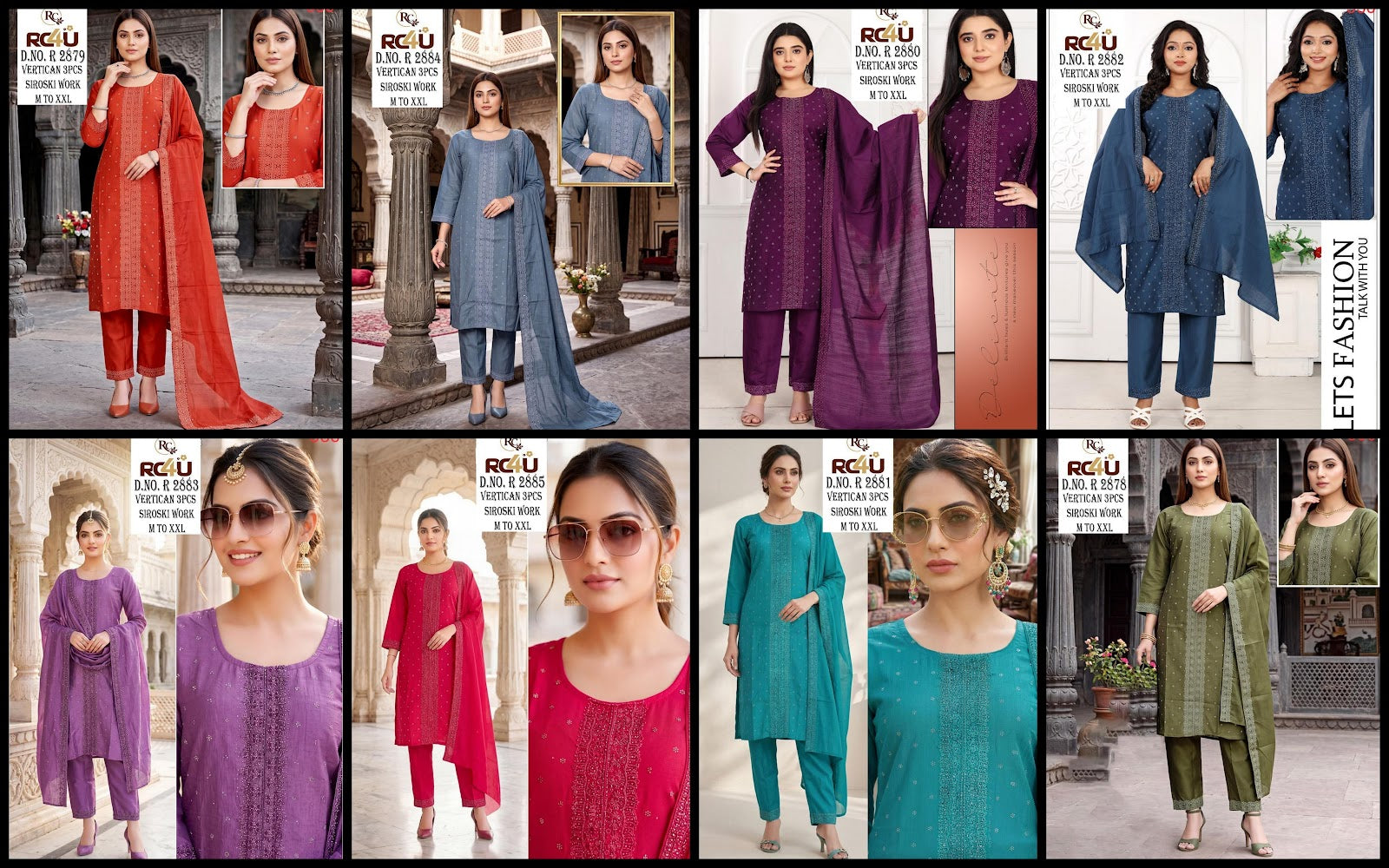 R 2878-2884 Ramdev Creation Vertican Readymade Pant Style Suits Exporter India