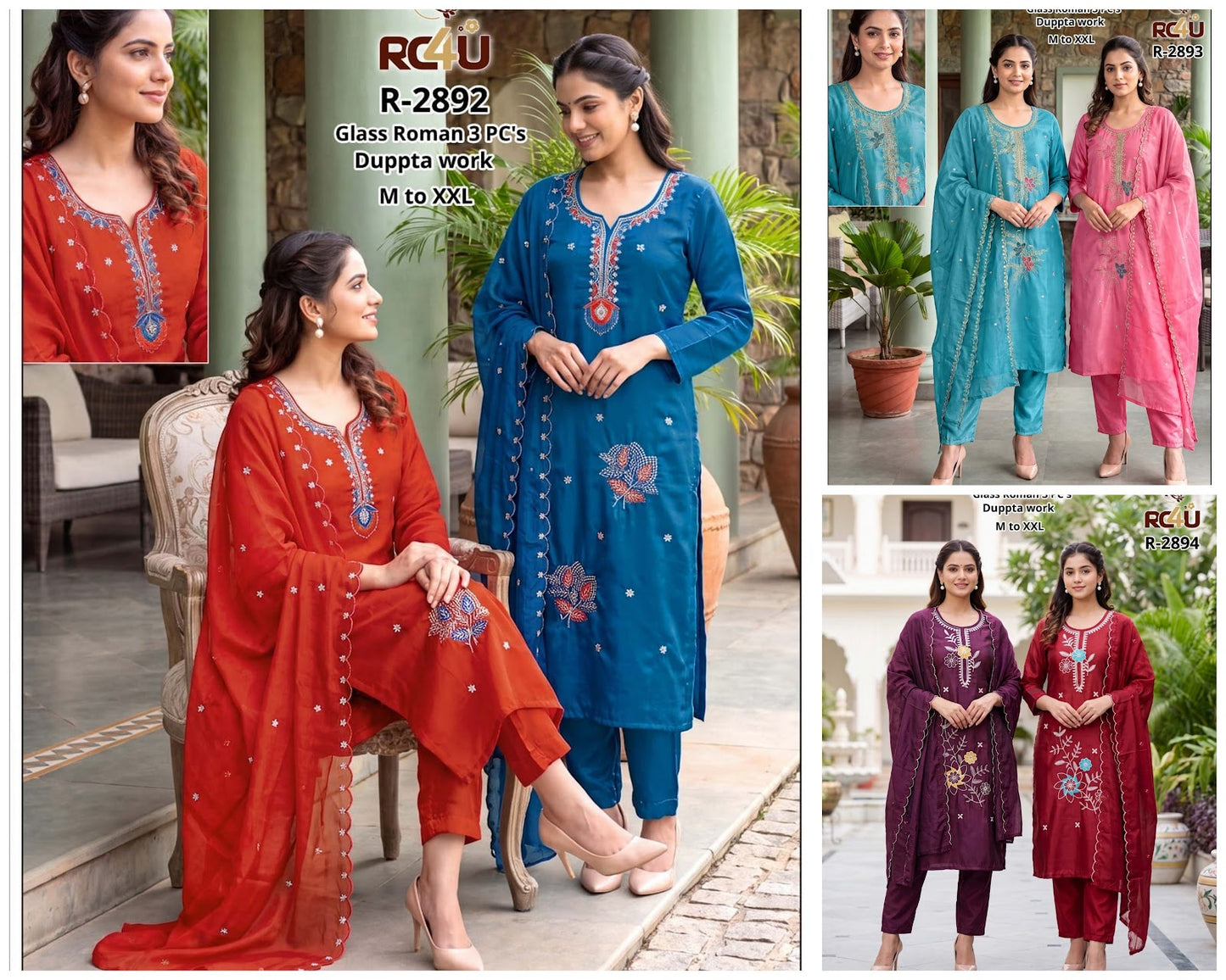 R 2892-2894 Ramdev Creation Roman Readymade Pant Style Suits Supplier India
