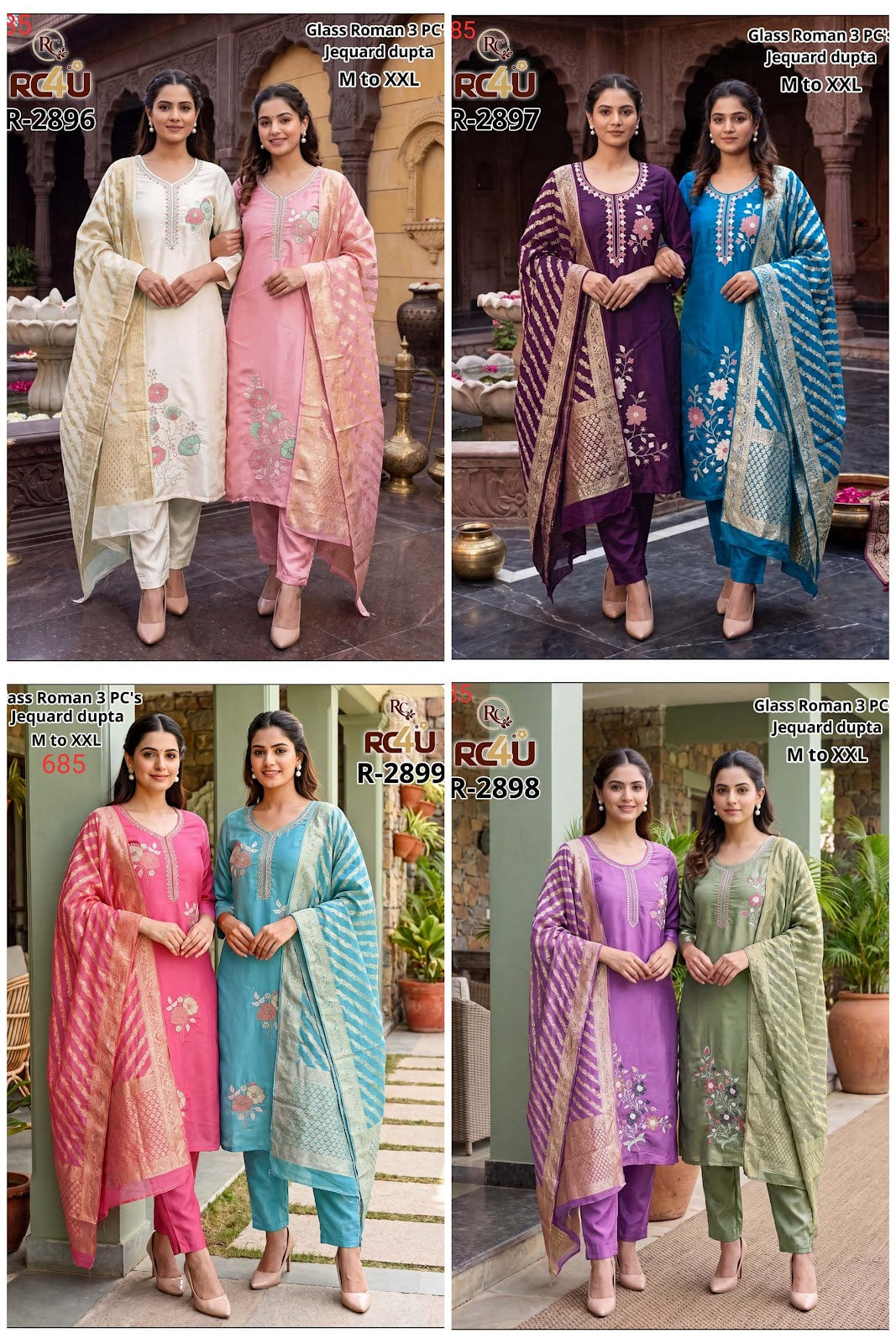 R 2896-2899 Ramdev Creation Roman Readymade Pant Style Suits Manufacturer India