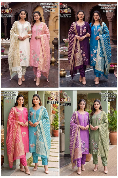 R 2896-2899 Ramdev Creation Roman Readymade Pant Style Suits Manufacturer India