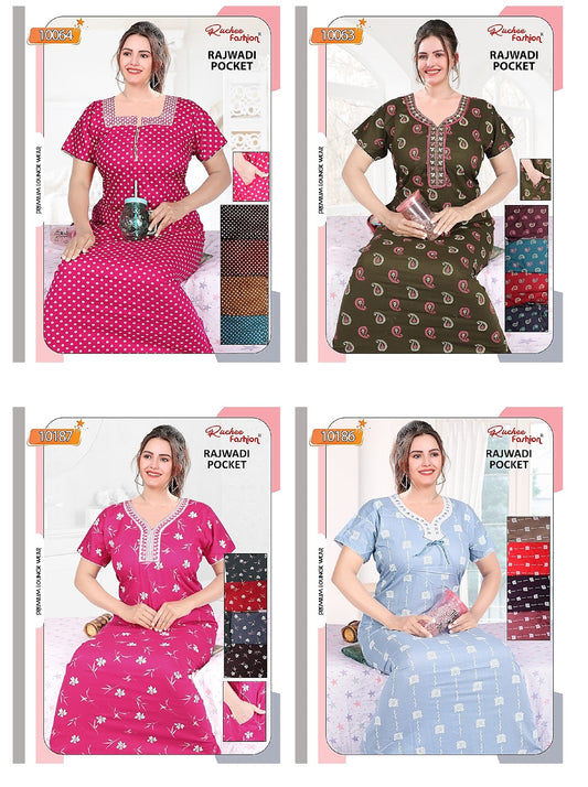 Rajwadi Pocket Ruchee Fashion Night Gowns Exporter India