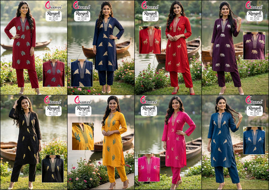 Rangoli Kaavee Vatican Kurti Pant Set Wholesale Price