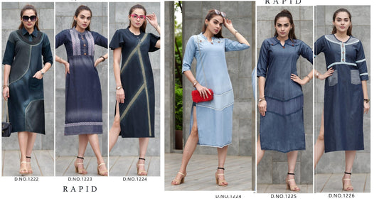 Rapid Kumbh Bhavi Designer Denim Kurtis Wholesaler Ahmedabad