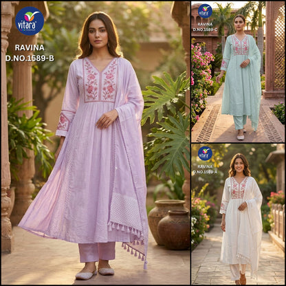 Ravina Vitara Cambric Readymade Cotton Pant Suits Wholesale Price