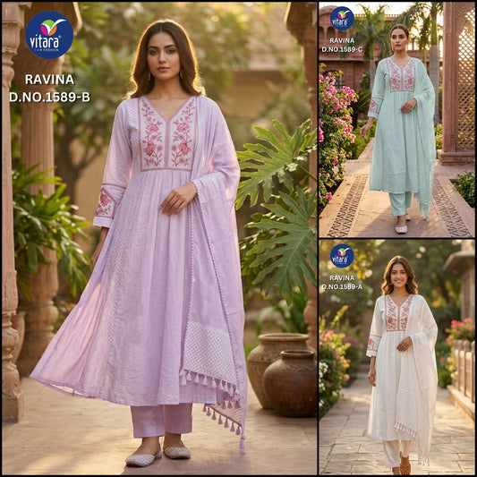 Ravina Vitara Cambric Readymade Cotton Pant Suits Wholesale Price