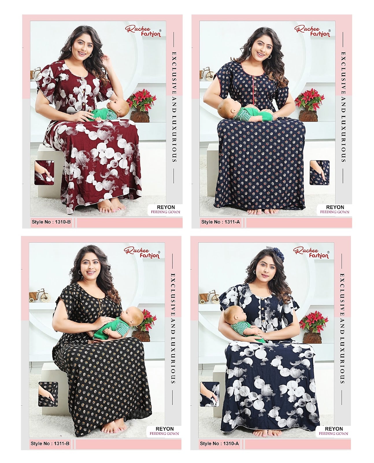 Rayon 2507 Ruchee Fashion Feeding Night Gown Supplier Gujarat
