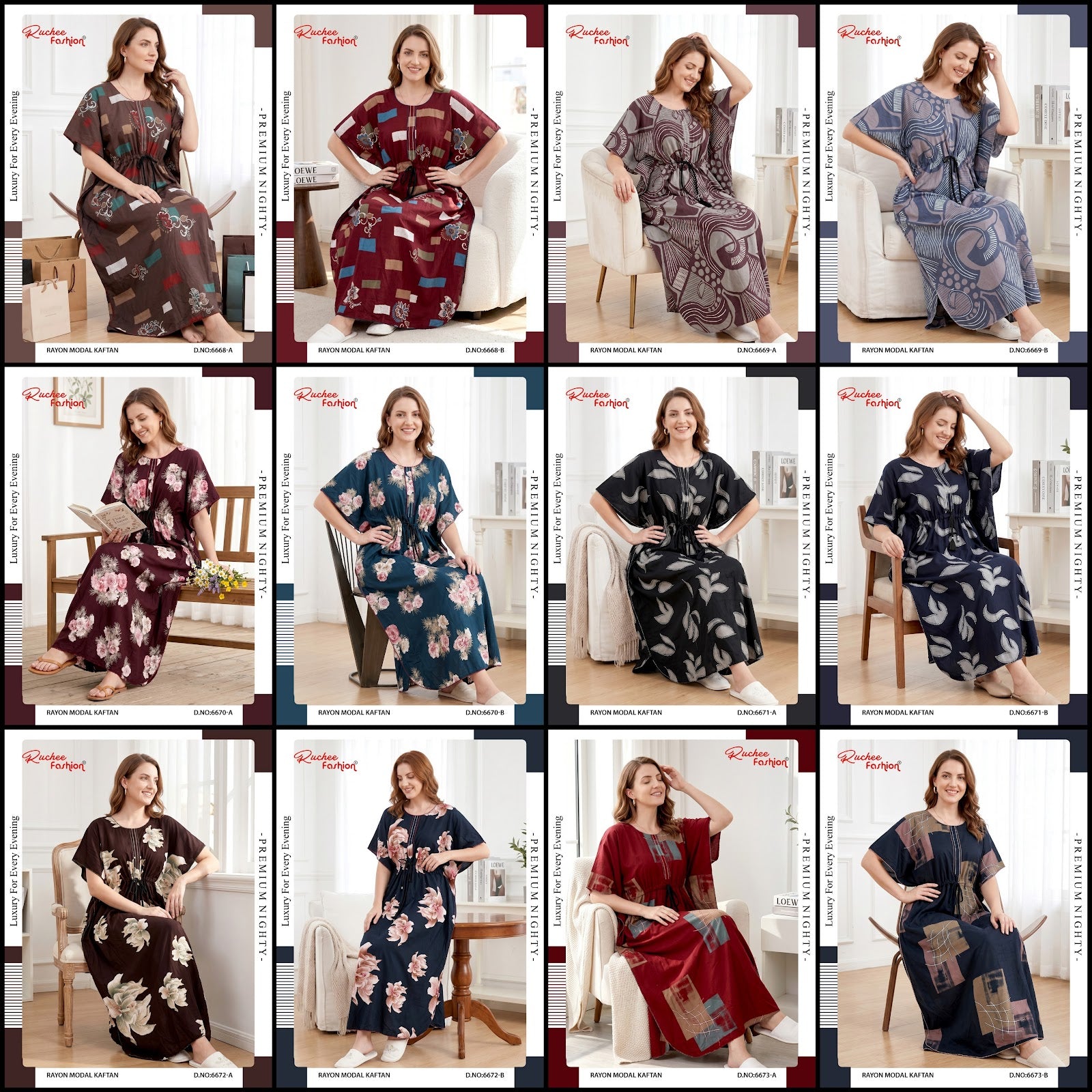Rayon Modal 6668-6673 Ruchee Fashion Kaftan Nighty Wholesaler Ahmedabad