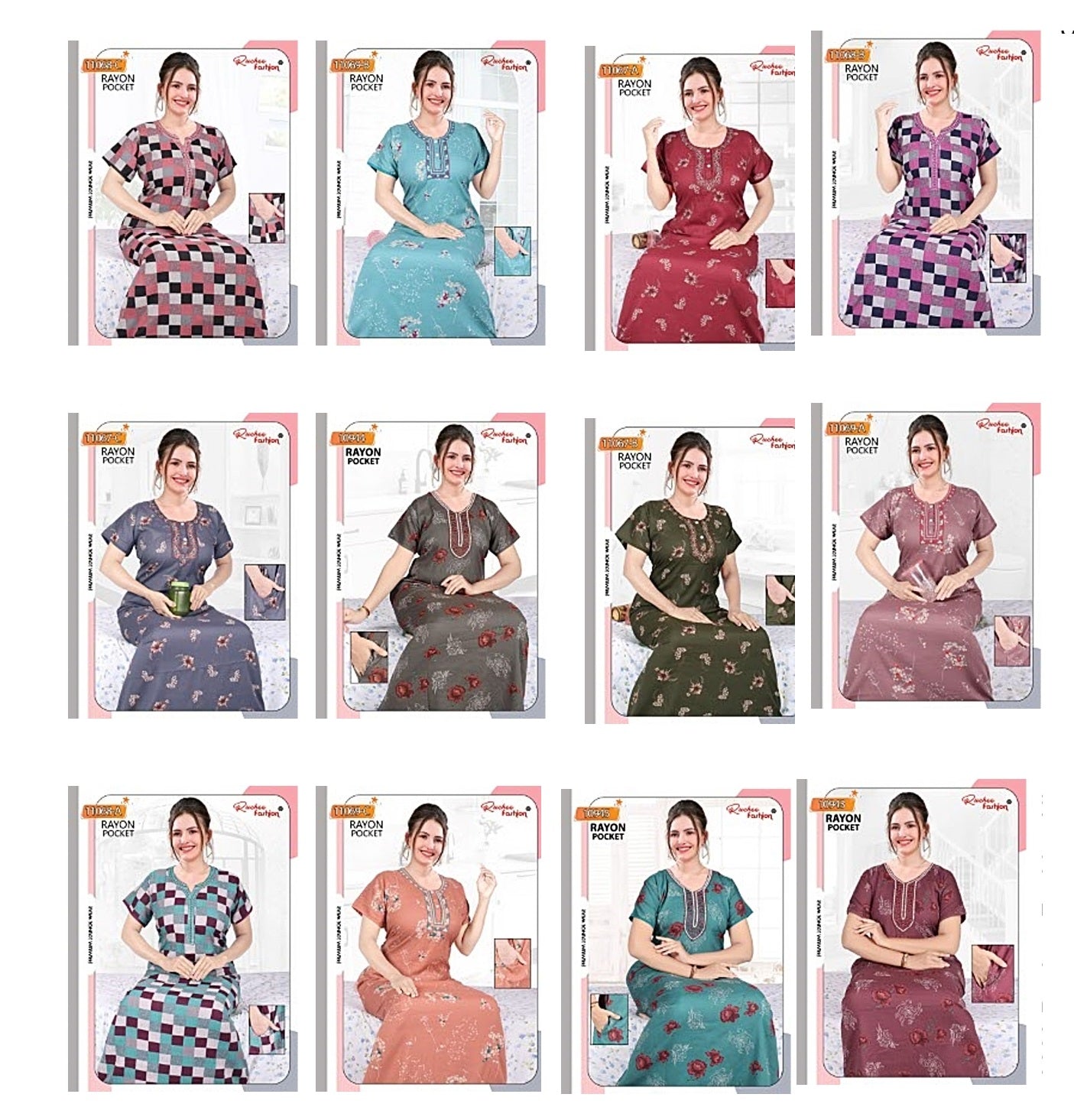 Rayon Pocket 0609 Ruchee Fashion Night Gowns Manufacturer Gujarat