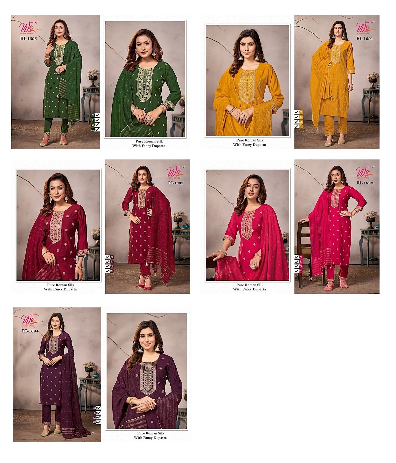 Ri 1690-1694 Women Ethnics Roman Silk Readymade Pant Style Suits