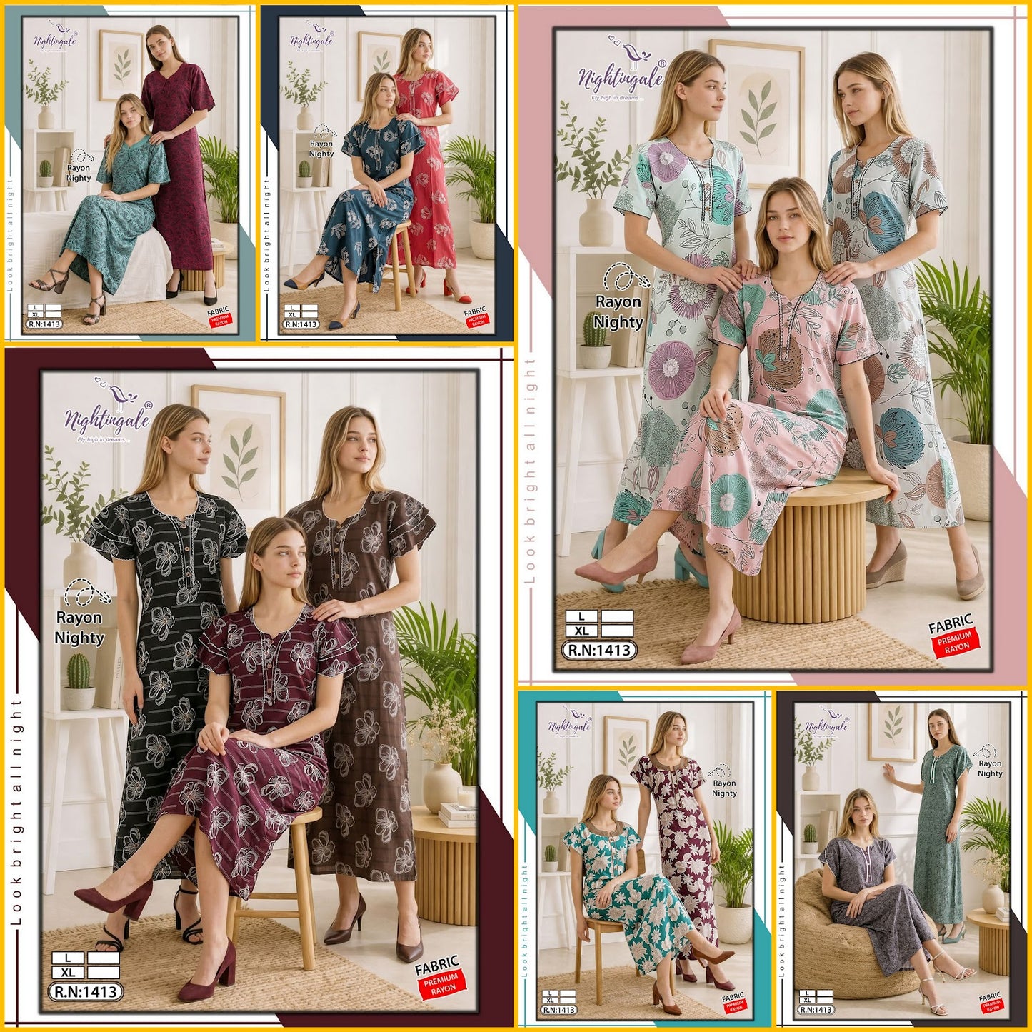 Rn 1413 Nightingale Rayon Night Gowns Wholesale Price