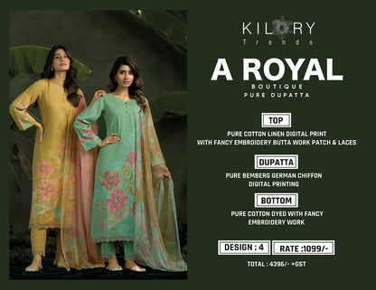 A Royal Boutique Kilory Pure Cotton Pant Style Suits Wholesale