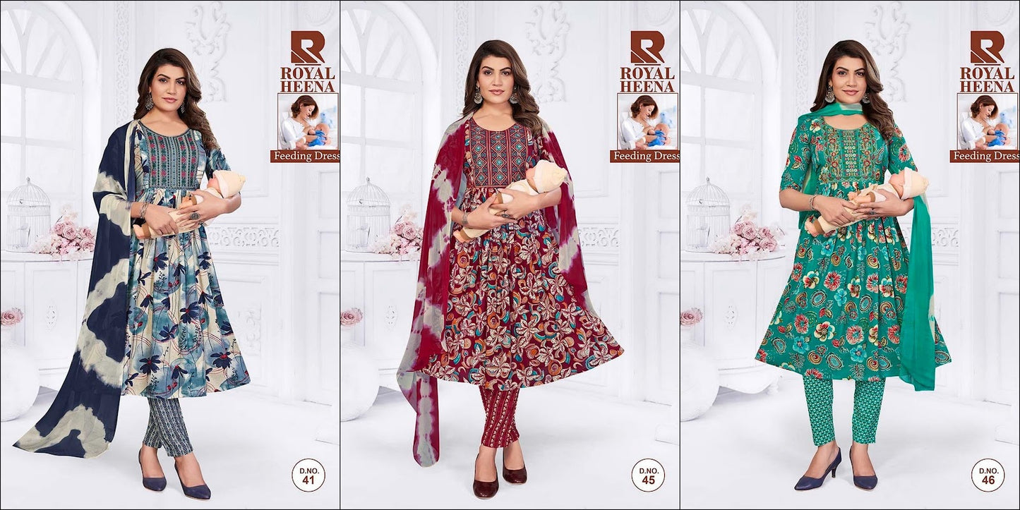 Royal Heena Raashi Rayon Feeding Readymade Suit Wholesaler Gujarat