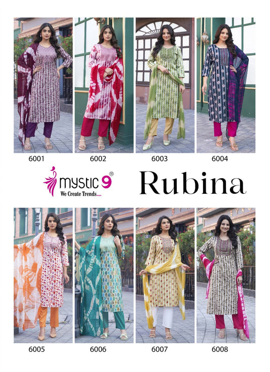 Rubina Vol 6 Mystic 9 Rayon Readymade Pant Style Suits Wholesaler Gujarat