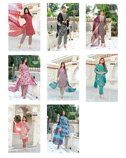 Safeena Jnx Rayon Foil Readymade Pant Style Suits Manufacturer