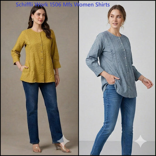 Schiffli Work 1506 Mfs Cotton Women Shirts Wholesaler Gujarat