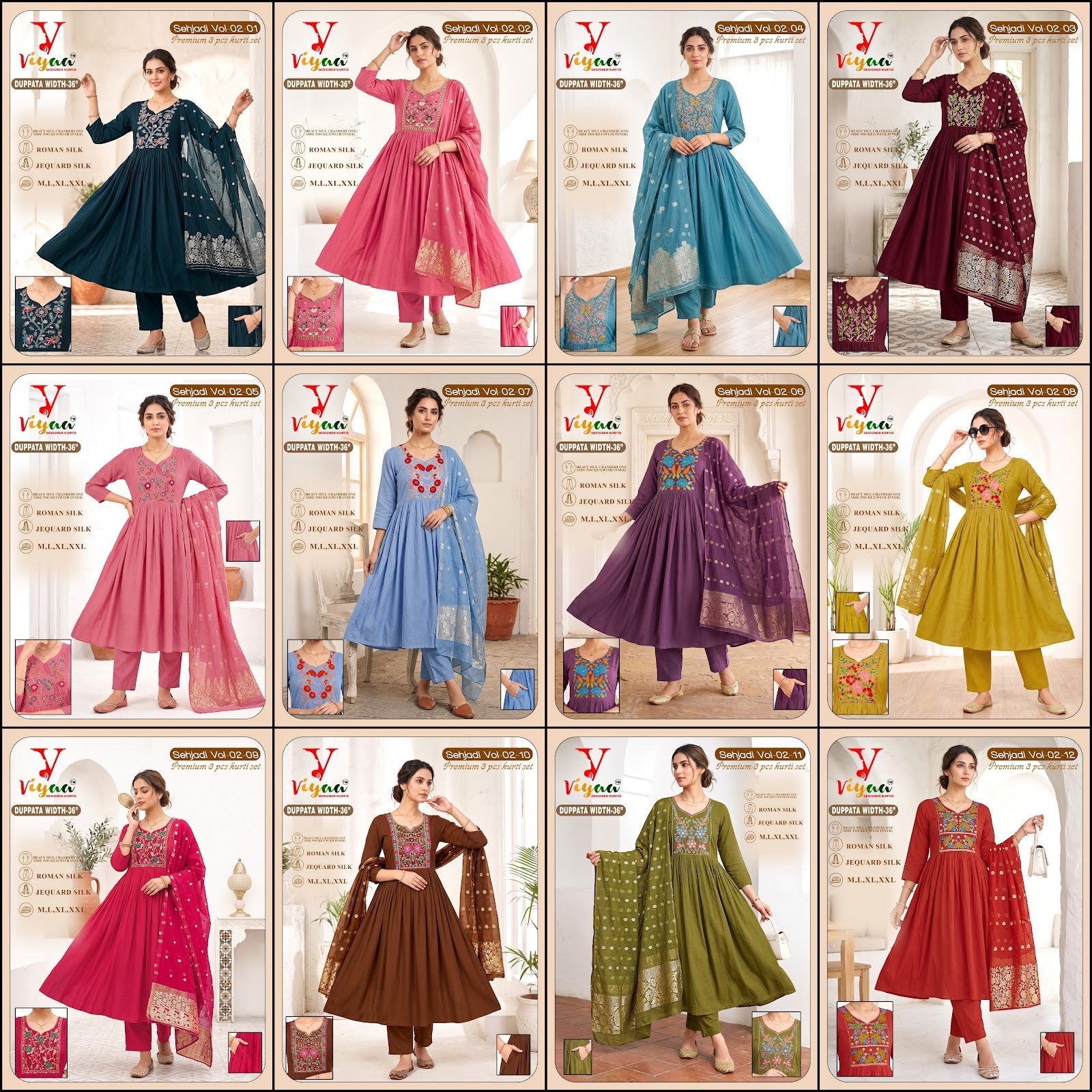 Sehjadi Vol 2 Viyaa Roman Silk Readymade Anarkali Suits Wholesaler Ahmedabad