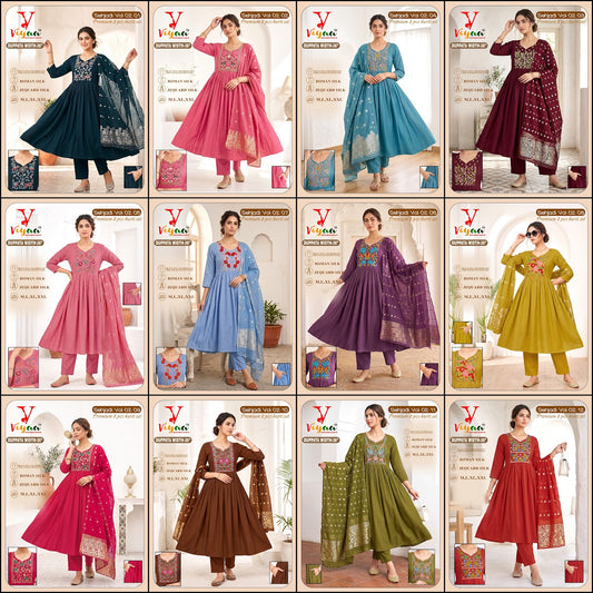 Sehjadi Vol 2 Viyaa Roman Silk Readymade Anarkali Suits Wholesaler Ahmedabad