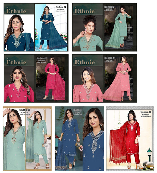 Shraddha-Bahini Ayg Rayon Slub Readymade Pant Style Suits Wholesale