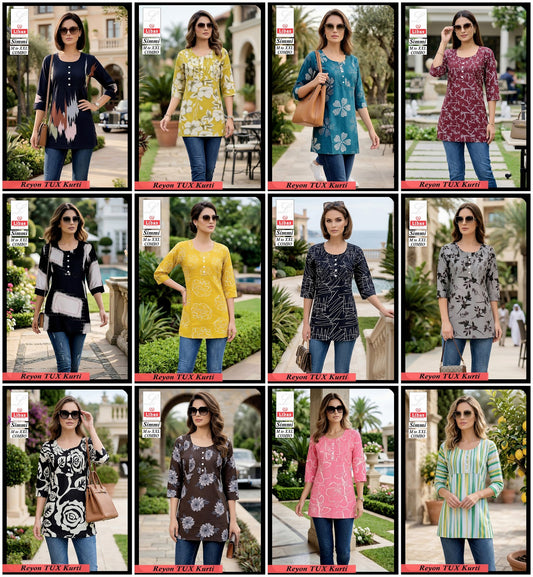 Simmi Libas Amiti Cotton Rayon Short Kurtis Exporter India