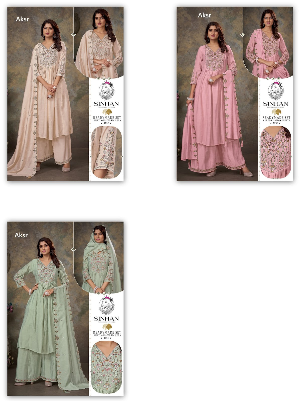 Sinhan 010126 Aksr Chanderi Readymade Plazzo Style Suits Exporter India