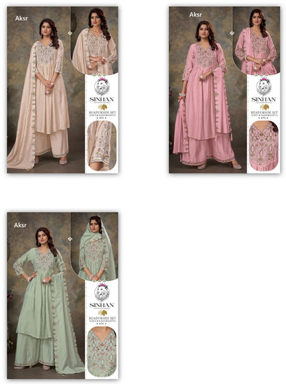 Sinhan 010126 Aksr Chanderi Readymade Plazzo Style Suits Exporter India
