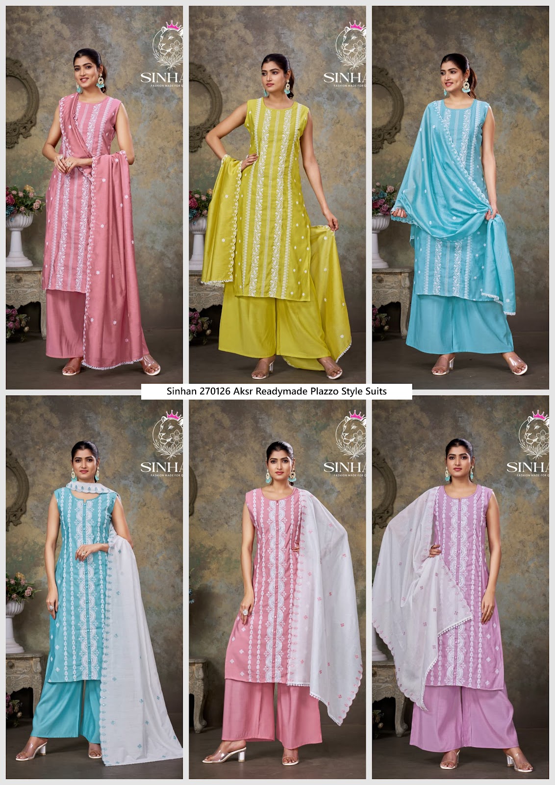 Sinhan 270126 Aksr Roman Silk Readymade Plazzo Style Suits Supplier Ahmedabad