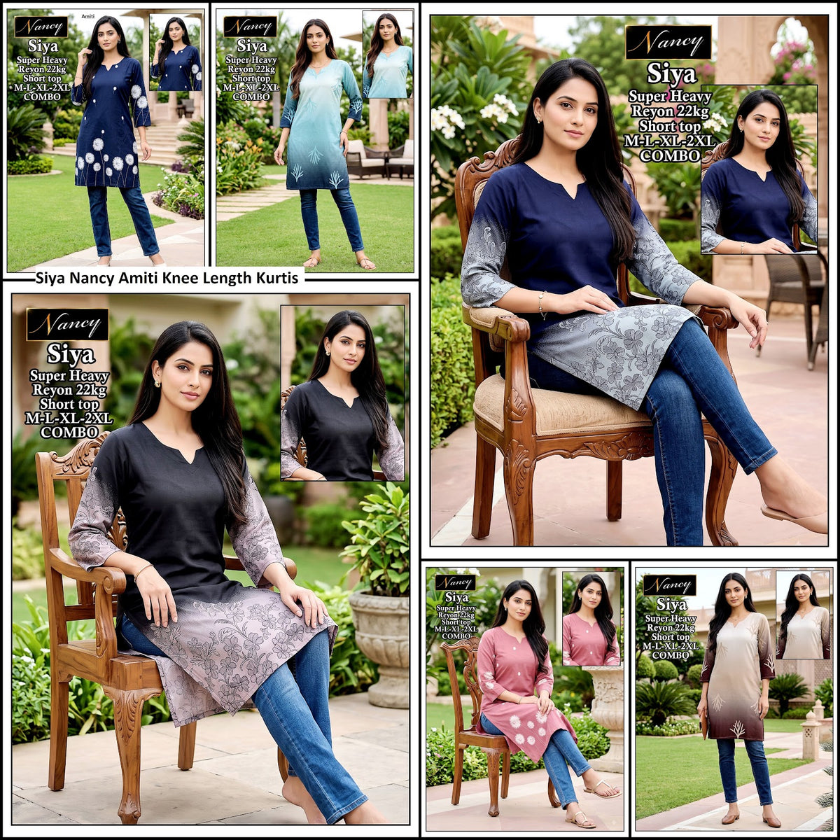 Siya Nancy Amiti Rayon 22Kg Knee Length Kurtis Supplier Ahmedabad