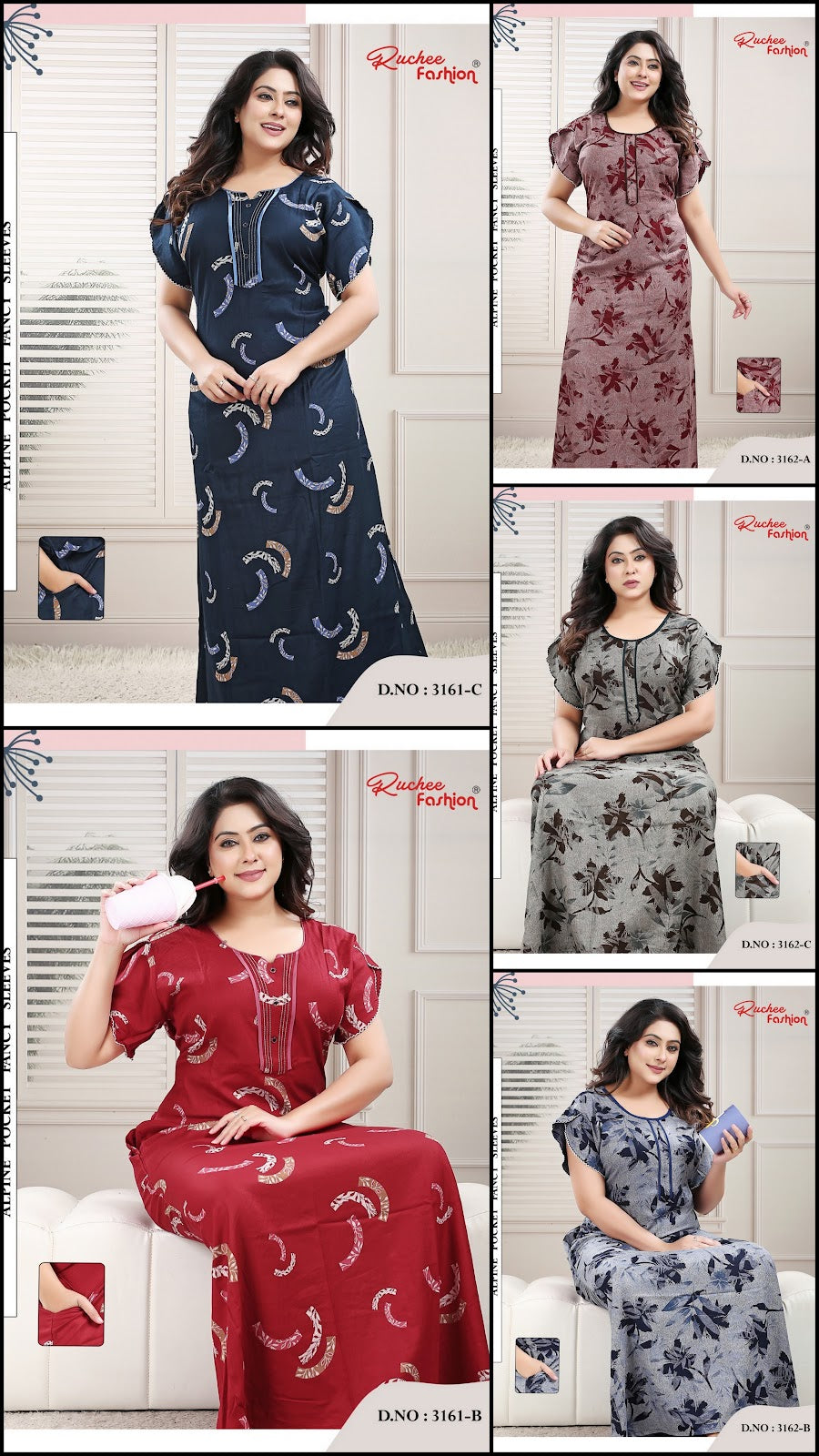 Sleeves Design 0203 Ruchee Fashion Alpine Night Gowns Wholesale