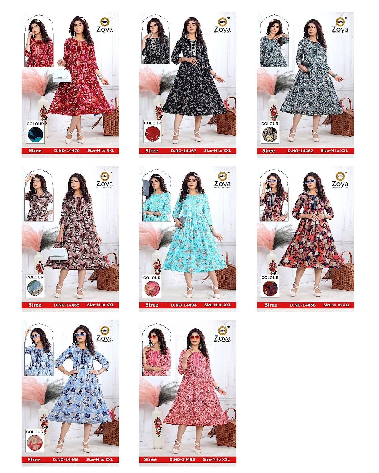 Stree Zoya Rayon Foil Anarkali Kurtis Supplier